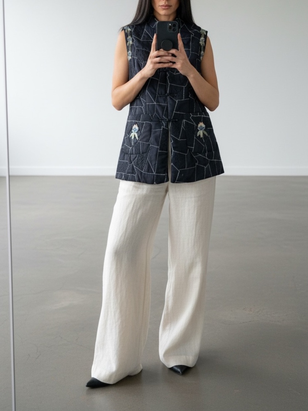 Vintage Asian  quilted embroidered vest
